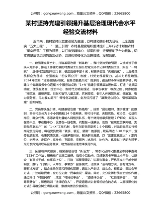 某村坚持党建引领提升基层治理现代会水平经验交流材料
