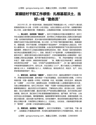 某镇驻村干部工作感悟：扎根基层沃土，当好一线“勤务员”