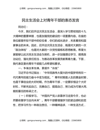 民主生活会上对青年干部的表态发言