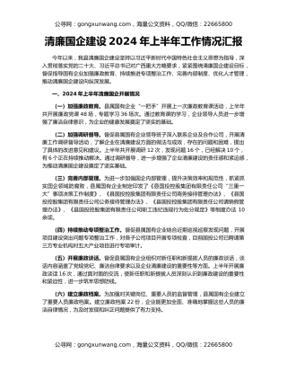 清廉国企建设2024年上半年工作情况汇报