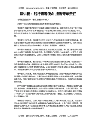 演讲稿：践行青春使命 担当青年责任