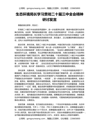 生态环境局长学习贯彻二十届三中全会精神研讨发言