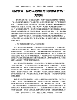 研讨发言：努力以高质量司法保障新质生产力发展