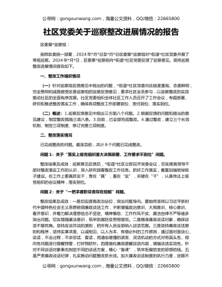 社区党委关于巡察整改进展情况的报告