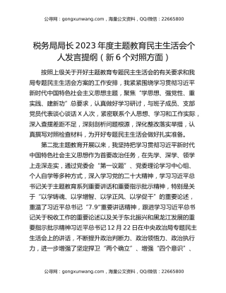 税务局局长2023年度主题教育民主生活会个人发言提纲（新6个对照方面）