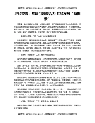 经验交流：党建引领聚合力 共绘发展“新图景”