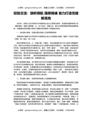 经验交流：旗帜领航 强根铸魂 奋力打造党建新高地