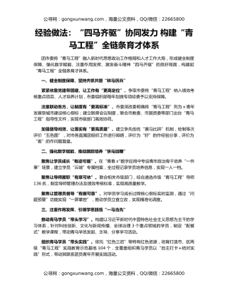 经验做法：“四马齐驱”协同发力 构建“青马工程”全链条育才体系