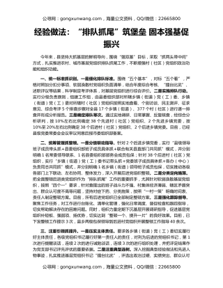 经验做法：“排队抓尾”筑堡垒 固本强基促振兴