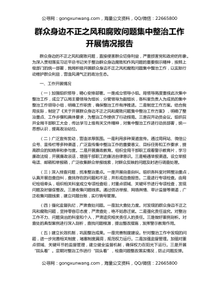 群众身边不正之风和腐败问题集中整治工作开展情况报告