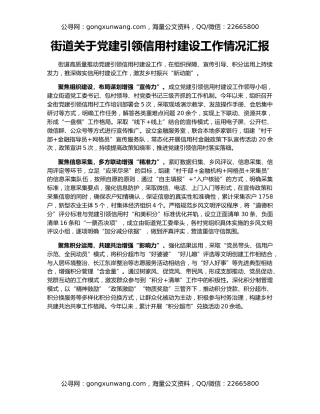 街道关于党建引领信用村建设工作情况汇报