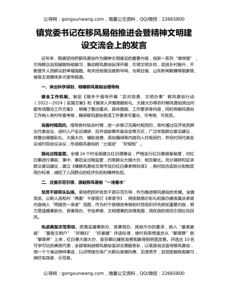 镇党委书记在移风易俗推进会暨精神文明建设交流会上的发言