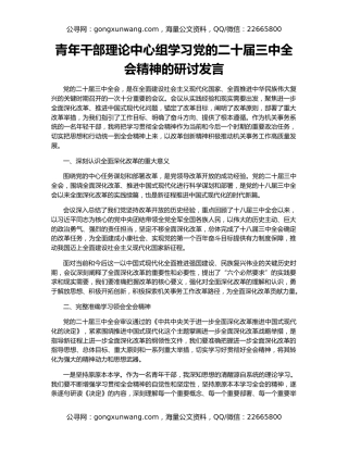 青年干部理论中心组学习党的二十届三中全会精神的研讨发言