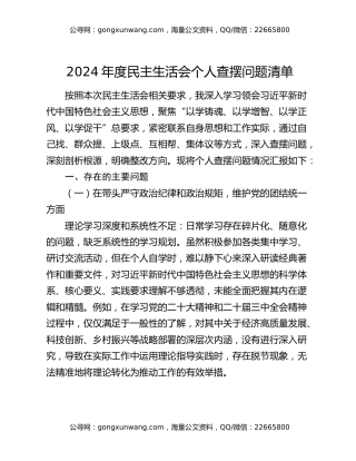 2024年度民主生活会个人查摆问题清单