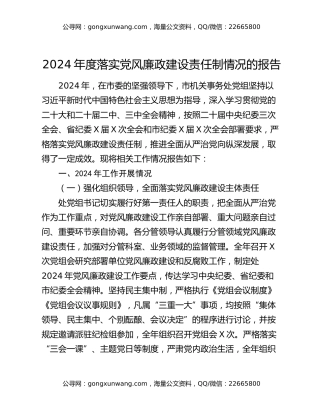 2024年度落实党风廉政建设责任制情况的报告