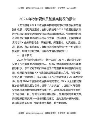 2024年政治要件贯彻落实情况的报告