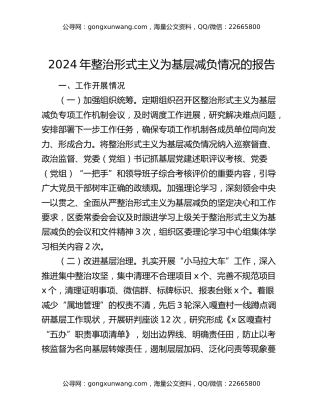 2024年整治形式主义为基层减负情况的报告