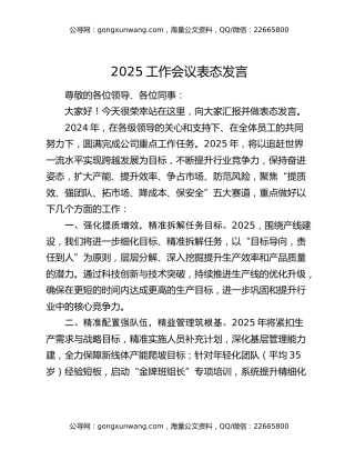 2025工作会议表态发言