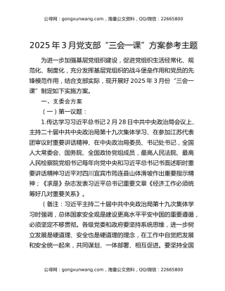 2025年3月党支部“三会一课”方案参考主题