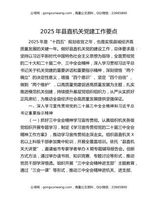 2025年县直机关党建工作要点
