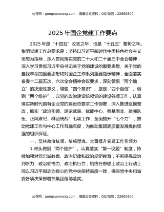 2025年国企党建工作要点