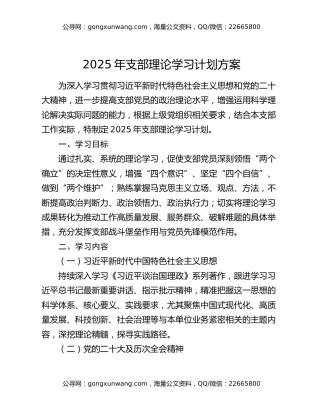 2025年支部理论学习计划方案