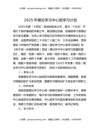 2025年理论学习中心组学习计划