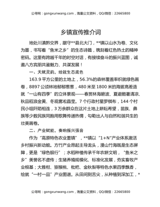 乡镇宣传推介词