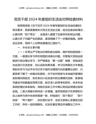 党员干部2024年度组织生活会对照检查材料