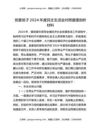 党委班子2024年度民主生活会对照查摆剖析材料