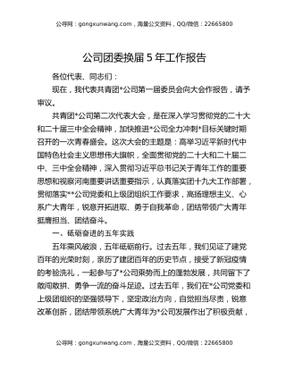 公司团委换届5年工作报告