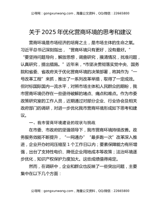 关于2025年优化营商环境的思考和建议