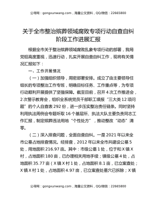 关于全市整治殡葬领域腐败专项行动自查自纠阶段工作进展汇报