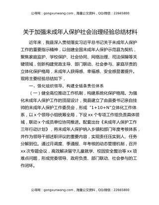 关于加强未成年人保护社会治理经验总结材料
