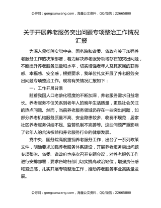 关于开展养老服务突出问题专项整治工作情况汇报