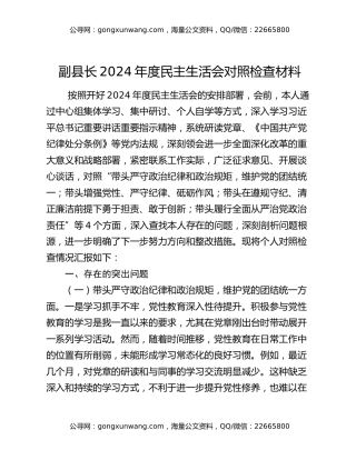 副县长2024年度民主生活会对照检查材料