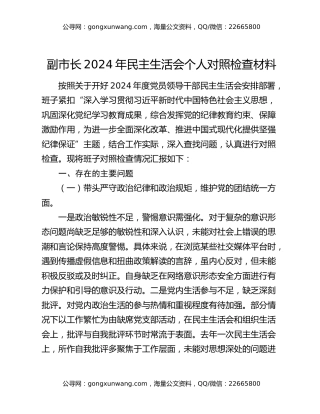 副市长2024年民主生活会个人对照检查材料