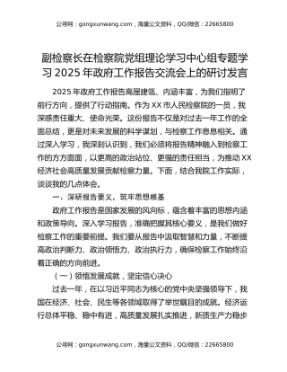 副检察长在检察院党组理论学习中心组专题学习2025年政府工作报告交流会上的研讨发言
