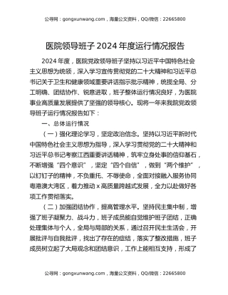 医院领导班子2024年度运行情况报告