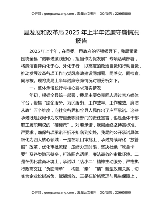 县发展和改革局2025年上半年诺廉守廉情况报告