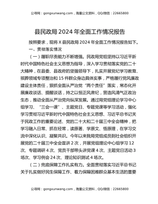 县民政局2024年全面工作情况报告