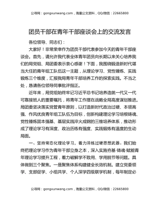 团员干部在青年干部座谈会上的交流发言