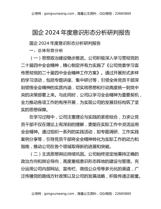 国企2024年度意识形态分析研判报告