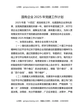 国有企业2025年党建工作计划