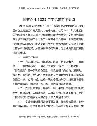 国有企业2025年度党建工作要点