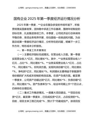 国有企业2025年第一季度经济运行情况分析