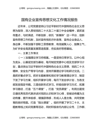 国有企业宣传思想文化工作情况报告