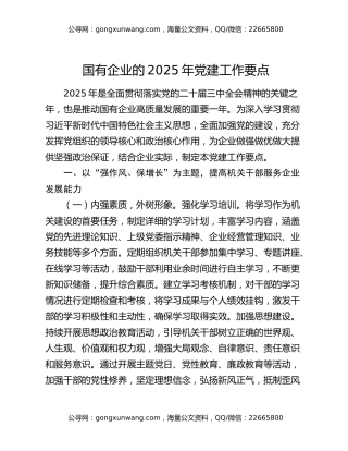 国有企业的2025年党建工作要点