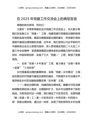 在2025年党建工作交流会上的典型发言