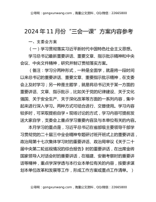 2024年11月份“三会一课”方案内容参考